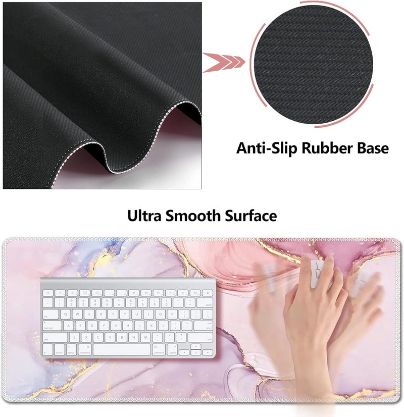 AIMSA Large Gaming Mouse Pad Set, Keyboard Wrist Rest Support Mouse Pad, Ergonomic Memory Foam Multifunctional Extended Desk Mat 35x15.7in Anti-Slip Rubber Base for Office Home, Pink Purple Marble - Image 4